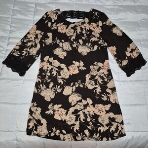 DR2 Black Dress with Cream/Pink Floral Design